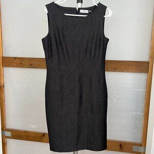 Calvin Klein Black Gray Denim Look Sleeveless Sheath Midi Dress Sz 10
